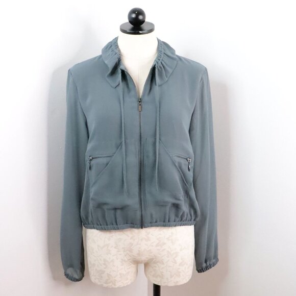 Kensie Women's M Gray Lightweight Georgette Chiffon Zip-Up Blazer Jacket - Picture 1 of 9